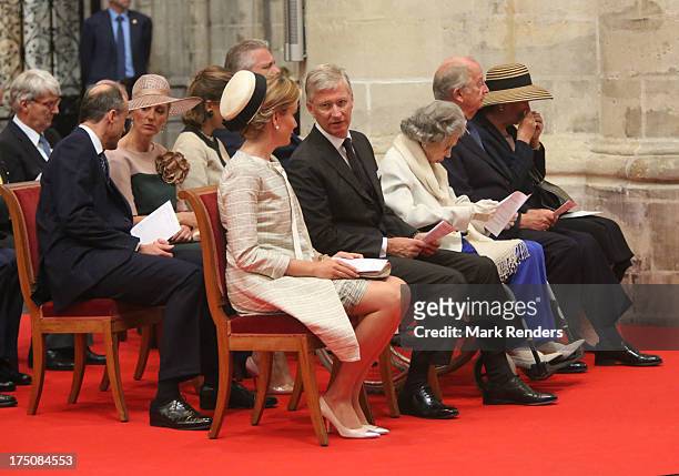 Queen Mathilde, King Philippe, Queen Fabiola, King Albert, Queen Paola, Prince Lorentz, Princess Astrid, Princess Claire and Prince Laurent of...
