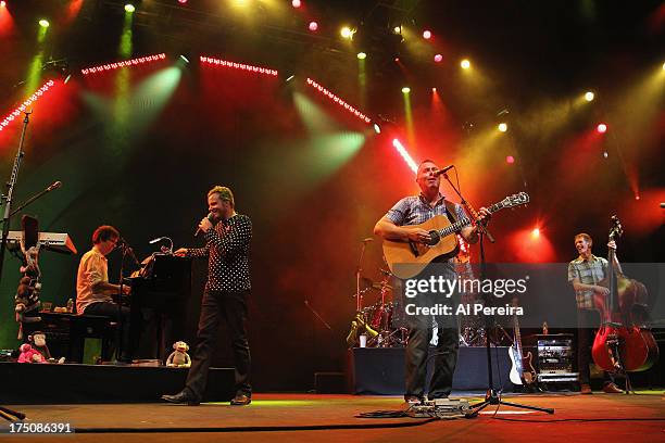 Ben Folds, Kevin Hearn, Ed Robertson and Jim Creegan of Barenaked Ladies perform when the Barenaked Ladies headline a benefit concert for Celebrate...