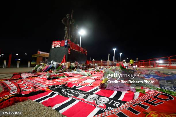 Floral tributes are laid in memory of Sir Bobby Charlton outside Old Trafford, Manchester, his family announced Sir Bobby Charlton's death aged 86,...