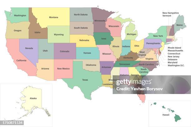 usa political map with states and cities - north america outline stock pictures, royalty-free photos & images