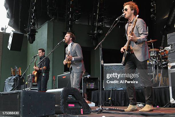 Ryan Miller of Guster performs when the Barenaked Ladies headline a benefit concert for Celebrate Brooklyn! at the Prospect Park Bandshell on July...