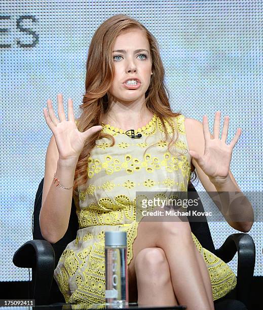 Actress Alexia Dox speaks onstage during the 'Quick Draw' portion of the Hulu 2013 Summer TCA Tour at The Beverly Hilton Hotel on July 31, 2013 in...