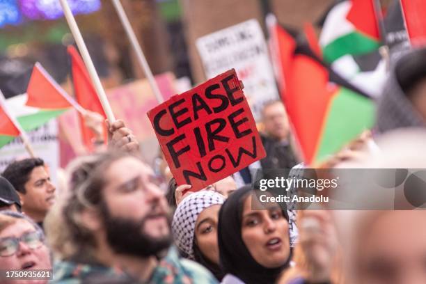 Thousands march through downtown Detroit, Michigan on October 28 calling for an immediate ceasefire and condemn Israeli attacks in Gaza, on October...