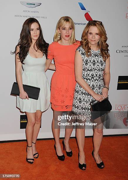 Actresses Zoey Deutch, Madelyn Deutch and Lea Thompson arrive at the 20th Annual Race To Erase MS Gala 'Love To Erase MS' at the Hyatt Regency...