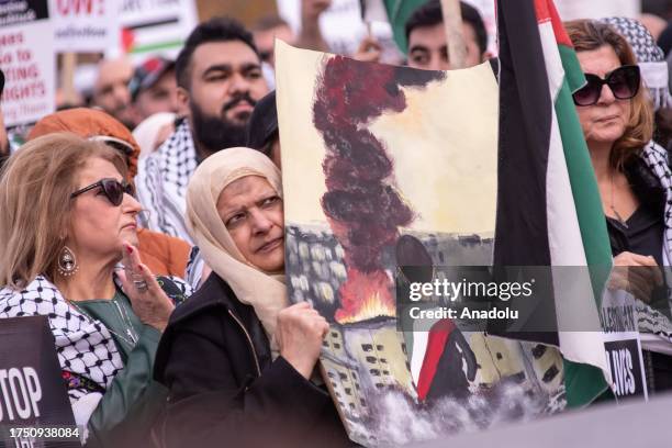 Thousands march through downtown Detroit, Michigan on October 28 calling for an immediate ceasefire and condemn Israeli attacks in Gaza, on October...