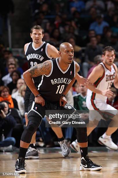 Keith Bogans of the Brooklyn Nets defends against the Milwaukee Bucks on February 20, 2013 at the BMO Harris Bradley Center in Milwaukee, Wisconsin....