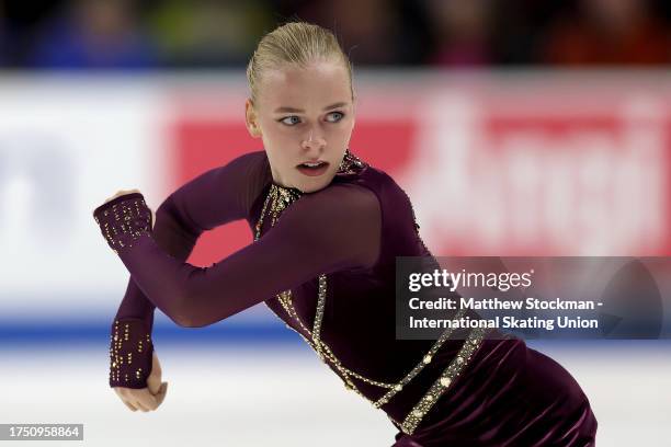 Niina Petrokina of Estonia skates in the Women's Free Skate during the ISU Grand Prix of Figure Skating - Skate America at Credit Union of Texas...