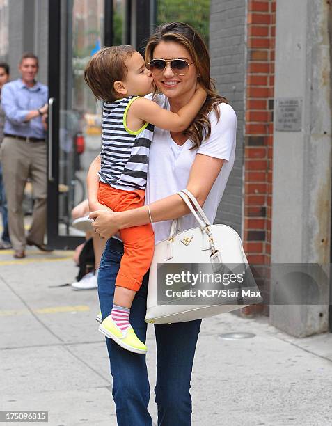 Model Miranda Kerr and her son Flynn Bloom as seen on July 31, 2013 in New York City.