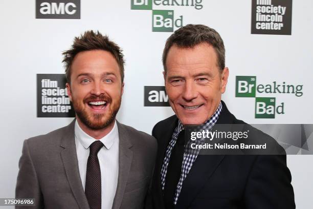 Actors Aaron Paul and Bryan Cranston attends The Film Society of Lincoln Center and AMC Celebration of "Breaking Bad" Final Episodes at The Film...