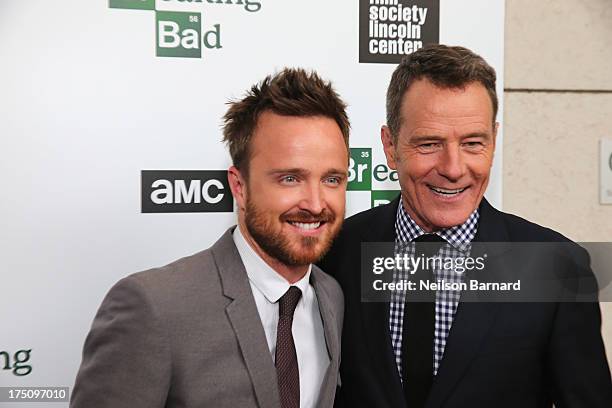 Actors Aaron Paul and Bryan Cranston attends The Film Society of Lincoln Center and AMC Celebration of "Breaking Bad" Final Episodes at The Film...