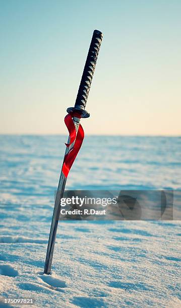 cold battlefield - samurai sword stock pictures, royalty-free photos & images