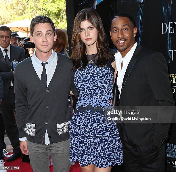 Actors Logan Lerman, Alexandra Daddario and Brandon T. Jackson attend a screening of Twentieth Century Fox and Fox 2000's "Percy Jackson: Sea of...