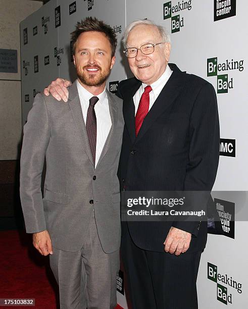 Aaron Paul and Warren Buffett attend The Film Society Of Lincoln Center And AMC Celebration Of "Breaking Bad" Final Episodes at The Film Society of...