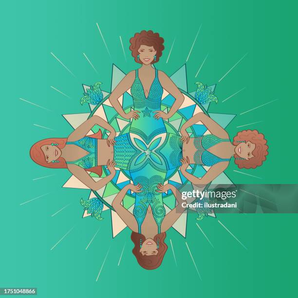 four happy samba girls in circle - samba stock illustrations