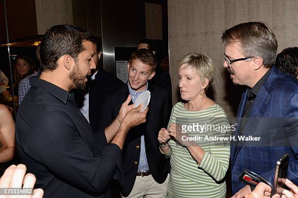 David Blaine, Holly Rice and Vince Gilligan attend the "Breaking Bad" NY Premiere 2013 after party at Lincoln Ristorante on July 31, 2013 in New York...