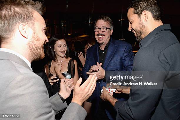 Aaron Paul, Vince Gilligan and David Blaine attend the "Breaking Bad" NY Premiere 2013 after party at Lincoln Ristorante on July 31, 2013 in New York...