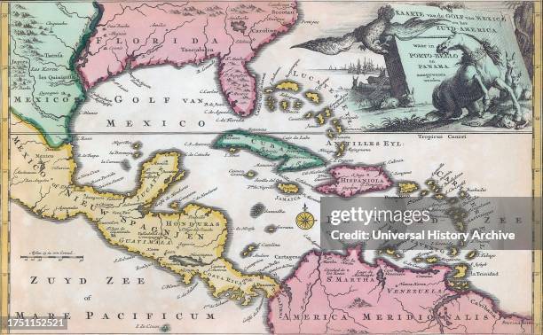 18th century map of Central America and the Gulf of Mexico engraved by Balthasar Ruyter.