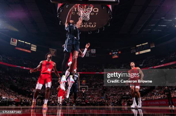 Paolo Banchero of the Orlando Magic dunks the ball during the game against the Portland Trail Blazers on October 27, 2023 at the Portland Trail...