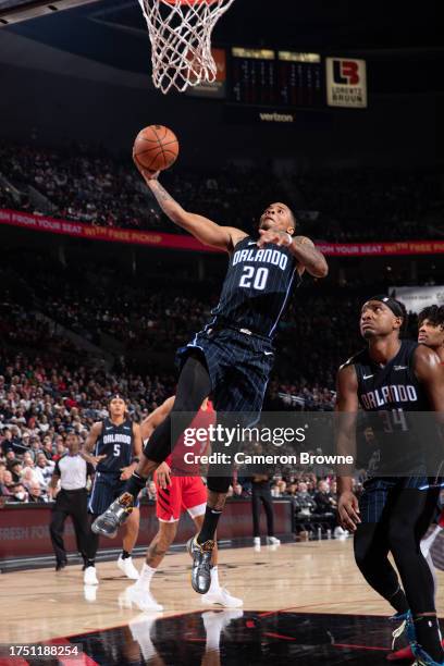 Markelle Fultz of the Orlando Magic drives to the basket during the game against the Portland Trail Blazers on October 27, 2023 at the Portland Trail...