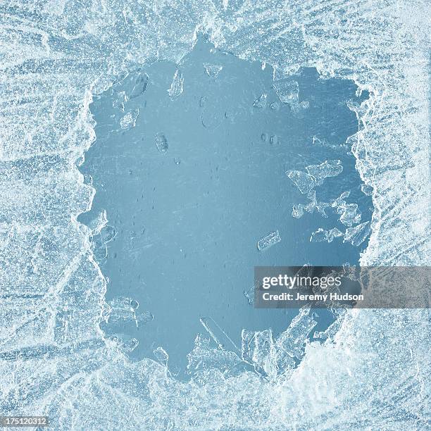 ice sheeting - broken window stockfoto's en -beelden