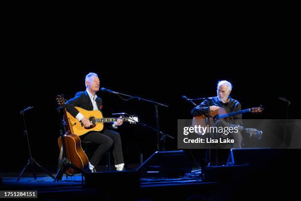 Lyle Lovett and Leo Kottke perform live on stage at The State Theatre on October 22, 2023 in Easton, Pennsylvania.