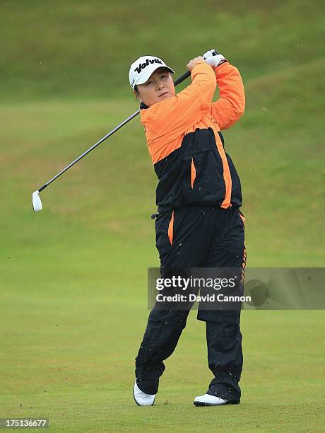Jeong Jang of South Korea hits her 2nd shot on the 4th hole during the first round of the Ricoh Women's British Open at the Old Course, St Andrews on...