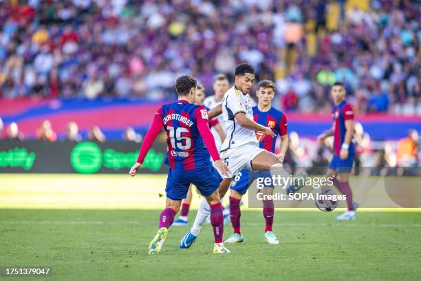 Jude Bellingham Andreas Christensen and Pablo Martin Paez Gavira in action during the football match of Spanish championship La Liga EA Sports...