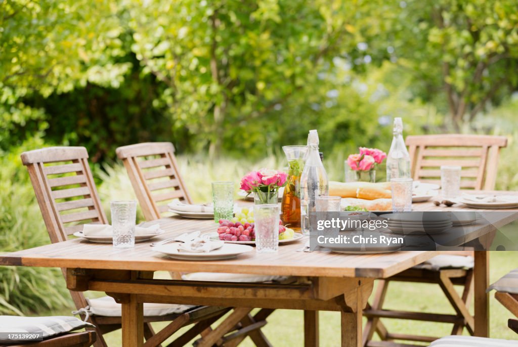 Set table in backyard