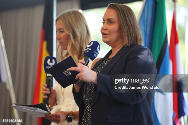 Jelena Dokic speaks about the dr during the 2024 United Cup official draw at King’s Park Fraser’s Restaurant on October 23, 2023 in Perth, Australia.