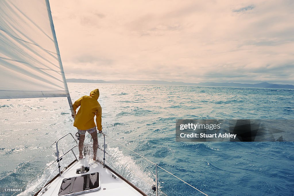 Male on sailing yacht, Whitsundays