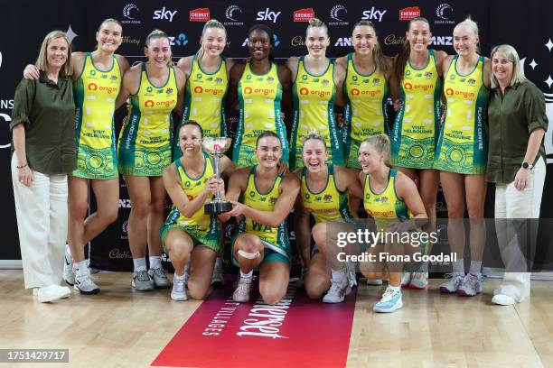 Australia wins the series during game four of the 2023 Constellation Cup series between New Zealand Silver Ferns and Australia Diamonds at Spark...