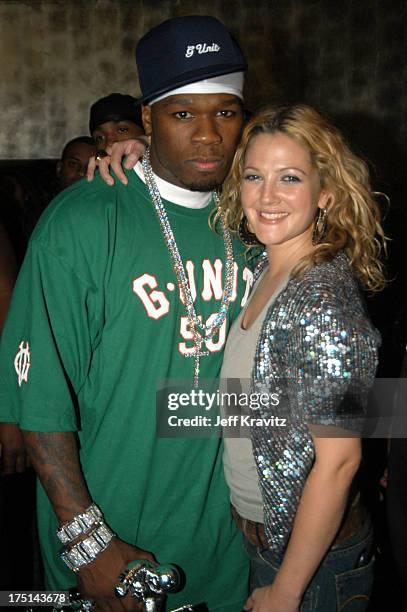 Cent and Drew Barrymore during 2003 MTV Video Music Awards - Backstage and Audience at Radio City Music Hall in New York City, New York, United...