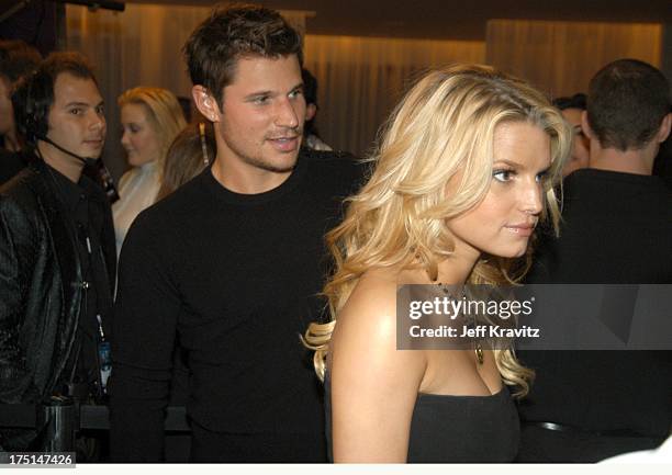 Nick Lachey and Jessica Simpson during Jessica Simpson and Nick Lachey Host Sony Ericsson T610/T616 Shoot for the Stars Charity Auction for the...