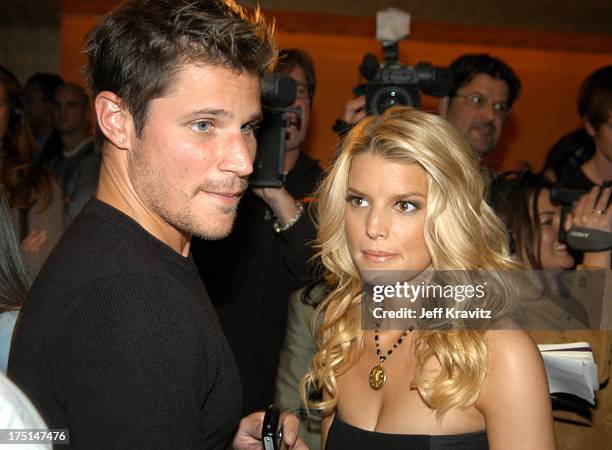 Nick Lachey and Jessica Simpson during Jessica Simpson and Nick Lachey Host Sony Ericsson T610/T616 Shoot for the Stars Charity Auction for the...