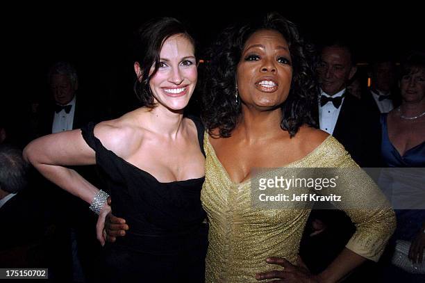 Julia Roberts and Oprah Winfrey during The 77th Annual Academy Awards - Governors Ball at Kodak Theatre in Los Angeles, California, United States.