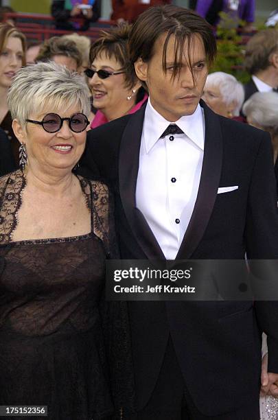 Johnny Depp and mother during The 76th Annual Academy Awards - Arrivals by Jeff Kravitz at Kodak Theatre in Hollywood, California, United States.