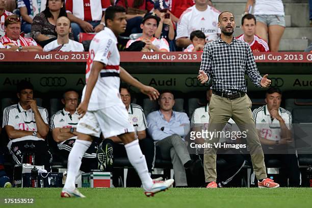 Coach Pep Guardiola of Bayern Munchen during the Audi Cup match between Bayern Munich and Sao Paolo FC on July 31, 2013 at the Allianz Arena in...
