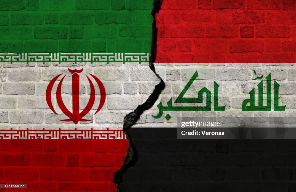 Iran and Iraq flags together. Iran and Iraq conflict.