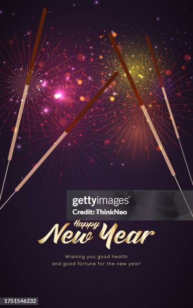 colorful vector crackers and firework on dark background - black fire background stock illustrations