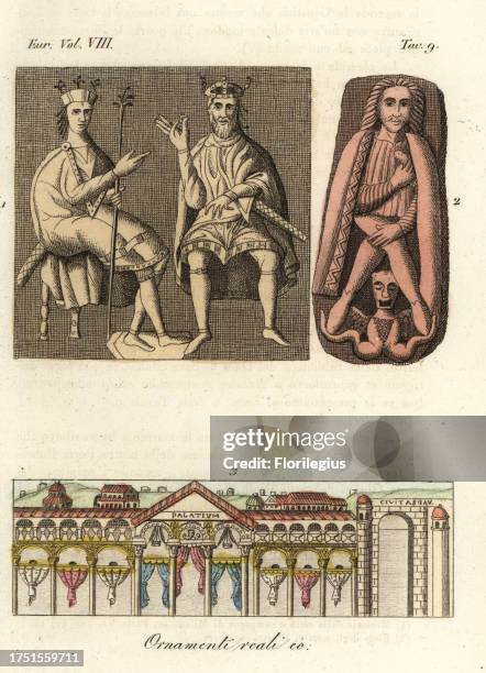 Holy Roman Emperor Otto the Great and son Otto II, 961. Paolo Giovio and Conte Giulini, enemies of Frederick Barbarossa 2, and mosaic of the Palace...