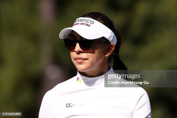 Alison Lee of the United States eyes her on the fourth green during the final round of the BMW Ladies Championship on the Seowon Hills course at...