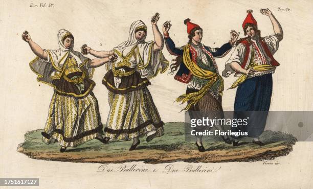 Two female Ottoman dancers with castanets, and two male dancers or Tschenky. Tschenky ou danseur publique, danseuse publique. Due Ballerine e Due...