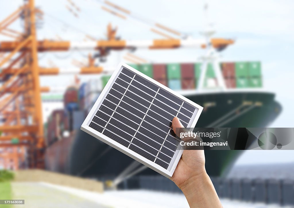 Container vessel and a solar panel