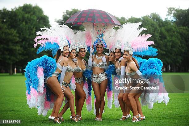 The Ladyboys of Bangkok pose during a photocall for their show Glamorous Amorous at The Edinburgh Festival Fringe on August 1, 2013 in Edinburgh,...