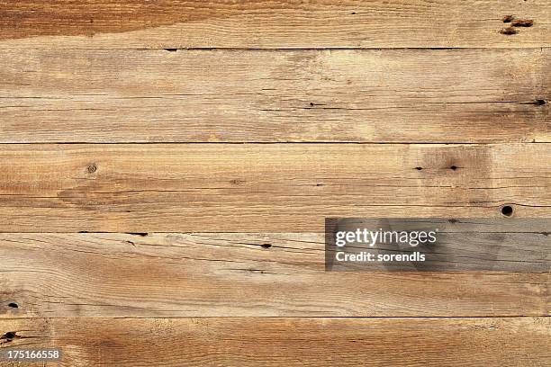 close view of wooden plank table - light wood planks stockfoto's en -beelden