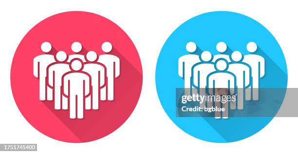 team. round icon with long shadow on red or blue background - two groups meeting stock illustrations