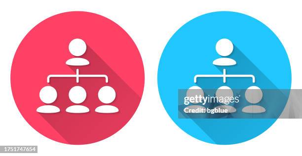 hierarchy. round icon with long shadow on red or blue background - organizational chart stock illustrations