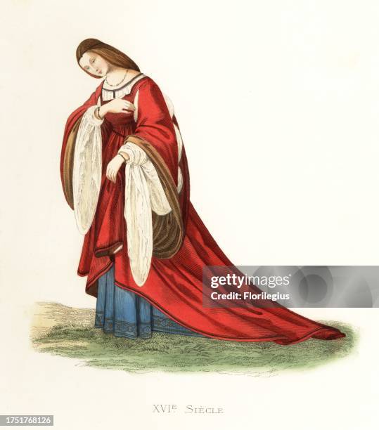 Isabella d'Este , Marchioness of Mantua, cultural and political figure of the Italian Renaissance. In long red robe with wide slashed fur-lined...