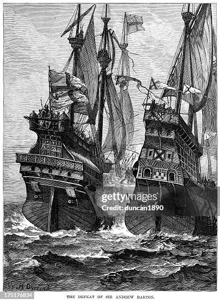 illustrations, cliparts, dessins animés et icônes de naval surface warfare center-défaite de sir andrew barton - galleon