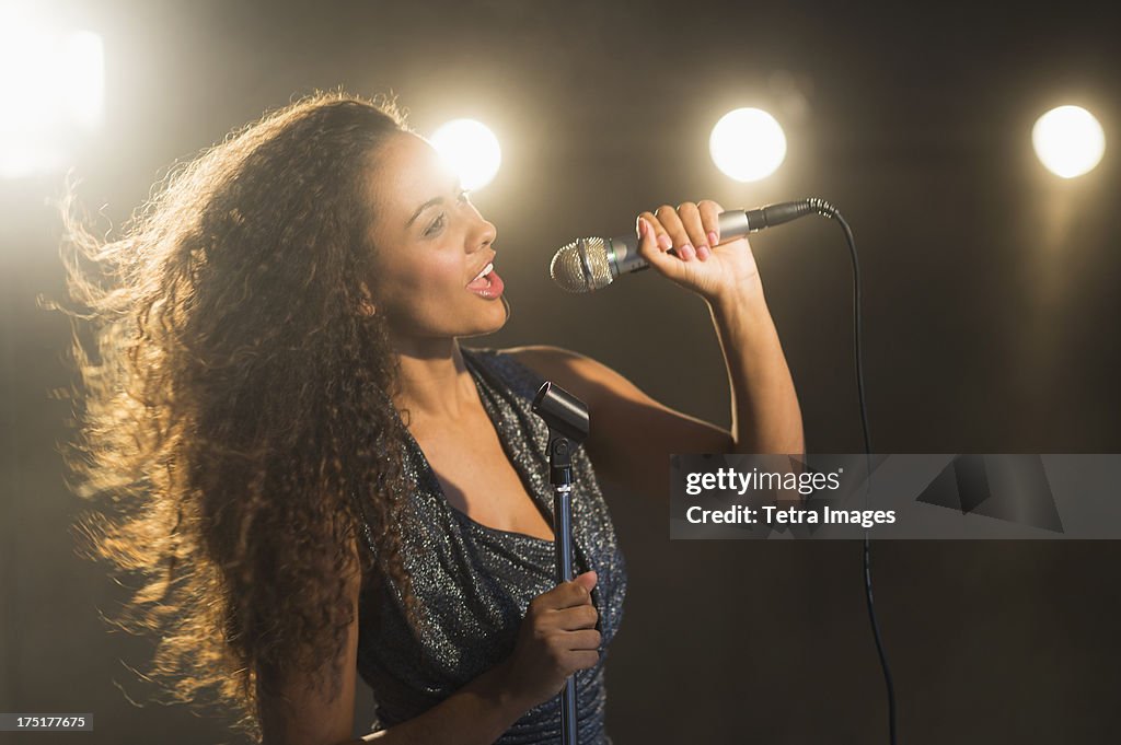 USA, New Jersey, Jersey City, Stage performance of young singer